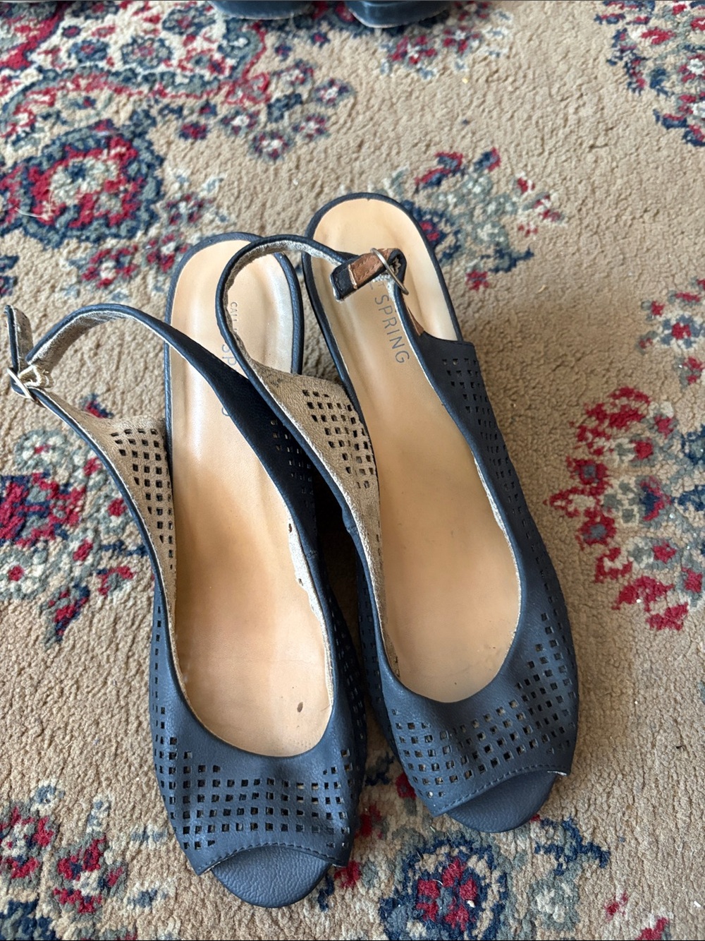 Call It Spring Navy Perforated Slingback Peep-Toe Mules